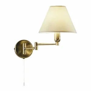 Shop austrolux Applique Hilton abat-jour tissu blc, laiton ancien