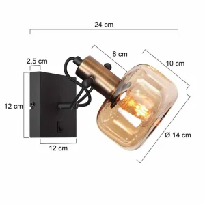 Outlet Steinhauer Applique murale Glaslic, ambre, 1 lampe, verre, métal