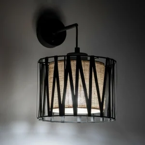 Store TK Lighting Applique murale Harmony, noir, jute Natur, avec interrupteur