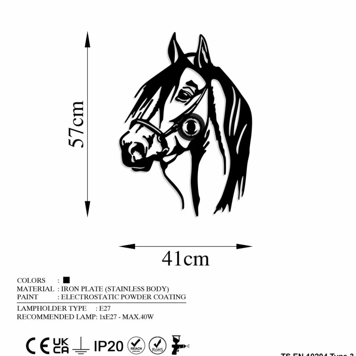 Flash Sale Opviq Applique murale Horse, noir, métal, 57 x 41 cm, câble de connexion