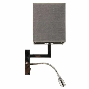Outlet Nowodvorski Lighting Applique murale Hotel avec bras flexible et abat-jour textile, gris