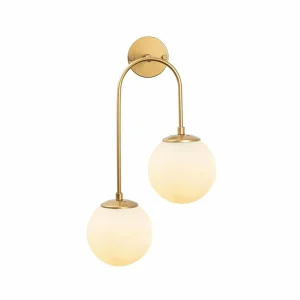 Store Opviq Applique murale Jewel 10585 doré, verre opalin 55 x 30 cm à 2 lampes