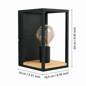 New EGLO Applique murale Libertad, largeur 14 cm, noir/bois, acier