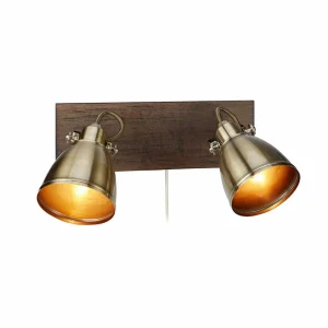 Shop Markslöjd Applique murale Native, à 2 lampes, couleur laiton, bois, fer