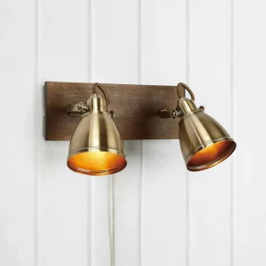 Shop Markslöjd Applique murale Native, à 2 lampes, couleur laiton, bois, fer