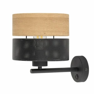 Flash Sale TK Lighting Applique murale Nicol, noir, aspect bois, Ø 20 cm, 1 x E27