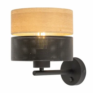 Flash Sale TK Lighting Applique murale Nicol, noir, aspect bois, Ø 20 cm, 1 x E27