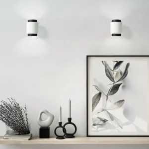 Clearance TECNICO by Sforzin Applique murale Syme, blanc/noir, rond, Ø 11 cm, plâtre, GX53