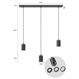 Best Sale Calex Retro suspension, angulaire, 3 lampes, noire