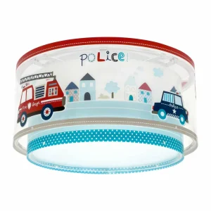 Store Dalber Police plafonnier, bleu/blanc, Ø 33 cm