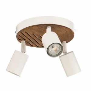 Clearance Envostar Tino spot à 3 lampes rond blanc/bois