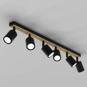 Hot Envostar Tino spot plafond à 6 lampes noir/bois