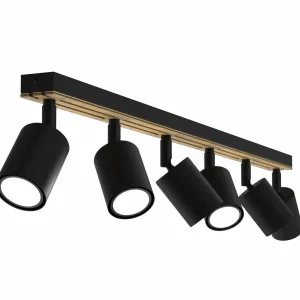 Hot Envostar Tino spot plafond à 6 lampes noir/bois