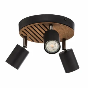 Cheap Envostar Tino spot plafond 3 lampes rond noir/bois