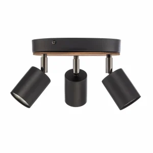 Cheap Envostar Tino spot plafond 3 lampes rond noir/bois
