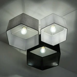 Store Euluna plafonnier Emil, textile noir/gris/blanc, 3 lampes