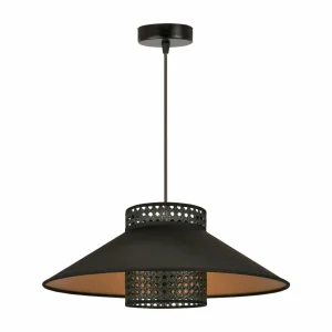 Outlet Euluna suspension Cappello, noir/or, rotin, Ø 45 cm