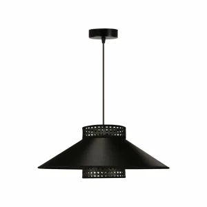 Outlet Euluna suspension Cappello, noir/or, rotin, Ø 45 cm