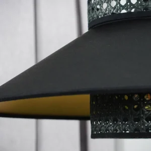 Outlet Euluna suspension Cappello, noir/or, rotin, Ø 45 cm