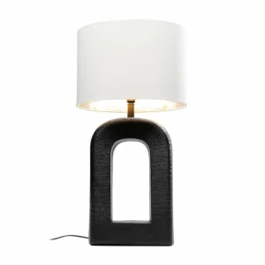 New KARE Lampe de table Tube, noir/blanc, textile de lin, hauteur 79 cm