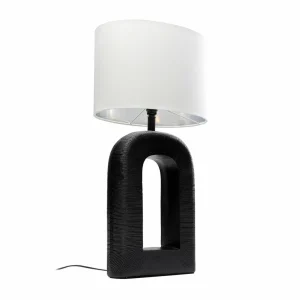 New KARE Lampe de table Tube, noir/blanc, textile de lin, hauteur 79 cm