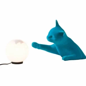 Best Karman Lampe à poser Maoo, céramique bleu clair, verre figure de chat