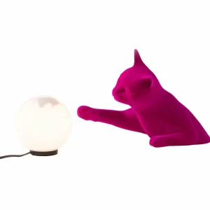 Hot Karman lampe à poser Maoo, céramique fuchsia, verre, figurine de chat