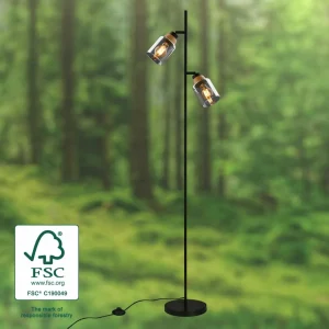 New Briloner Lampadaire 1486025 à 2 lampes abat-jour verre fumé