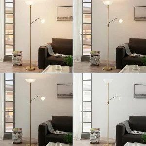 New Lindby Lampadaire à éclairage indirect Jost avec liseuse, laiton mat
