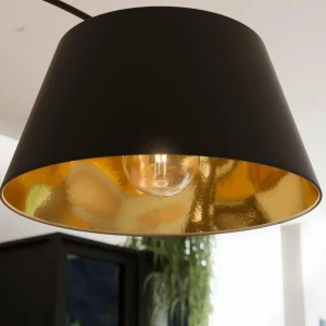 Cheap Lindby Lampadaire arqué Esti abat-jour tissu, noir-doré