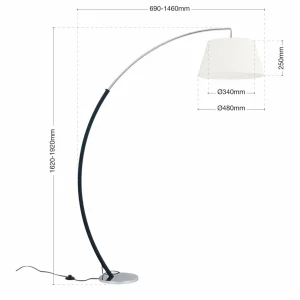 Online ORION Lampadaire arqué Philipp tissu chromé/noir