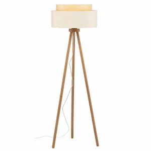 Fashion Duolla Lampadaire Boho, trépied crème blanc/rotin