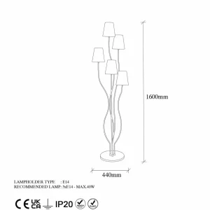 Store Opviq Lampadaire Bonibon 13237 doré métal hauteur 160 cm à 5 lampes.
