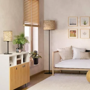 Sale EGLO Lampadaire Butterburn, hauteur 162 cm, beige/vert, métal/tissu