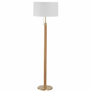 New Hufnagel Lampadaire en bois Lignum abat-jour chintz, laiton