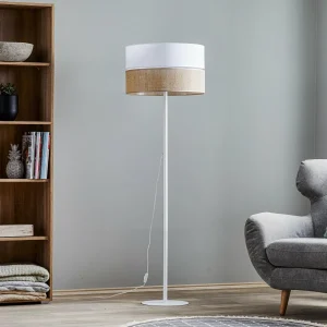 Discount TK Lighting Lampadaire Linobianco, abat-jour en tissu et jute