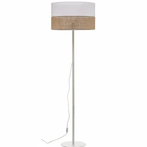 Discount TK Lighting Lampadaire Linobianco, abat-jour en tissu et jute