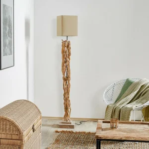 Hot ONLI Lampadaire Marica abat-jour tissu et élément bois