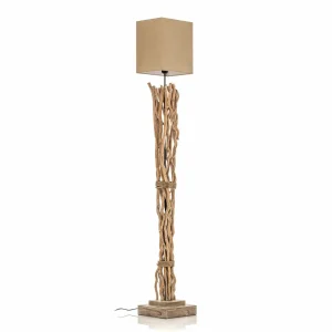 Hot ONLI Lampadaire Marica abat-jour tissu et élément bois
