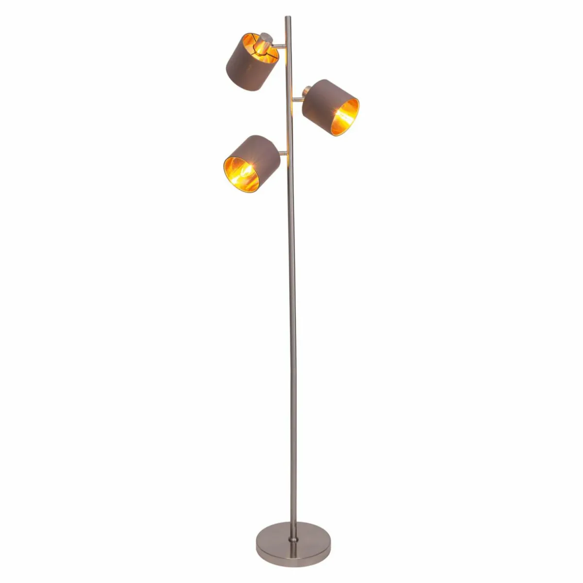 lampadaire_maron__trois_lampes_tissu_brundor_1.webp Sale Näve Lampadaire Maron, à trois lampes, tissu, brun/doré