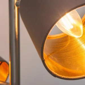 Sale Näve Lampadaire Maron, à trois lampes, tissu, brun/doré