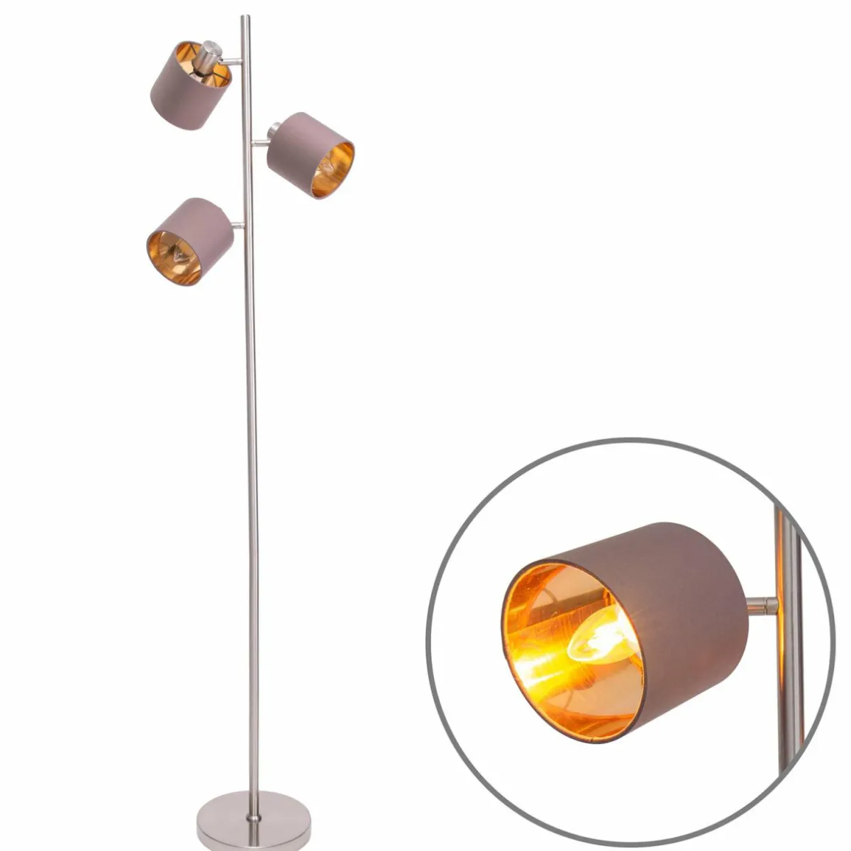lampadaire_maron__trois_lampes_tissu_brundor_6.webp Sale Näve Lampadaire Maron, à trois lampes, tissu, brun/doré