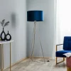 Shop Domiluce Lampadaire Monaco, trépied doré, velours bleu