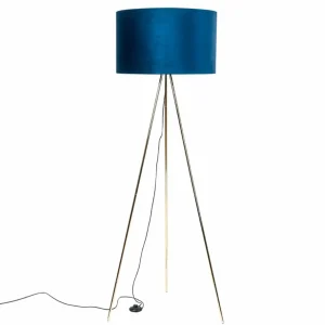 Shop Domiluce Lampadaire Monaco, trépied doré, velours bleu