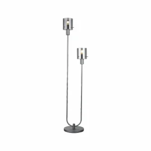 Shop Brilliant Lampadaire Riffelini, hauteur 152 cm, gris fumé, 2 lampes, verre