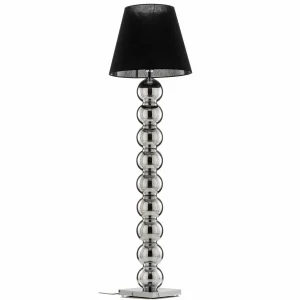 Fashion Argon Lampadaire textile Fulda, abat-jour noir, pied chromé