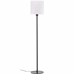 Shop Argon Lampadaire tissu Harris pied noir, abat-jour blanc