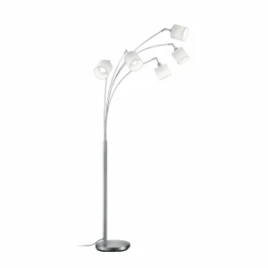 Best Reality Leuchten Lampadaire Tommy, nickel/blanc, hauteur 200 cm, 5 lampes, tissu