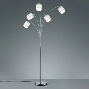 Best Reality Leuchten Lampadaire Tommy, nickel/blanc, hauteur 200 cm, 5 lampes, tissu
