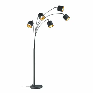 Best Reality Leuchten Lampadaire Tommy, noir/or, hauteur 200 cm, 5 lampes, tissu
